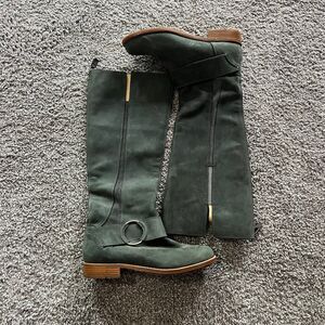 Olukai Holo Lio II Tall Riding Harness Boots Knee High Dark Shadow Back Zip Sz 7